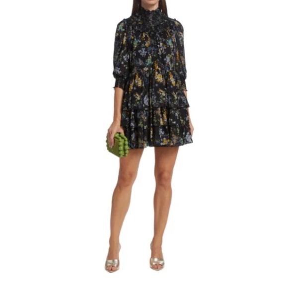 cinq a sept Dresses & Skirts - Cinq a Sept Melony Smocked Floral Mini Ruffle Dress Size 00